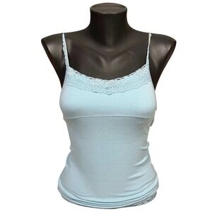 Justice Blue Ribbed Lace Trim Cami Tank Top Size 10 Soft Girl Coquette Girl